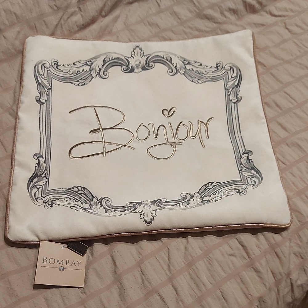 Bombay Company Cream, Gray, and Gold Bonjour Decorative Pillow Cover